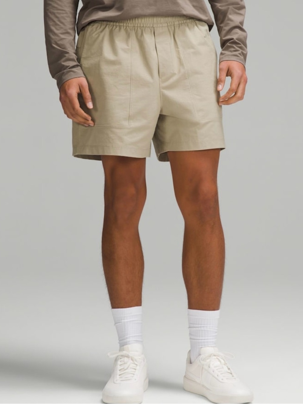lululemon athletica Men's Light Tan Flat-Front Elastic-Waist Shorts